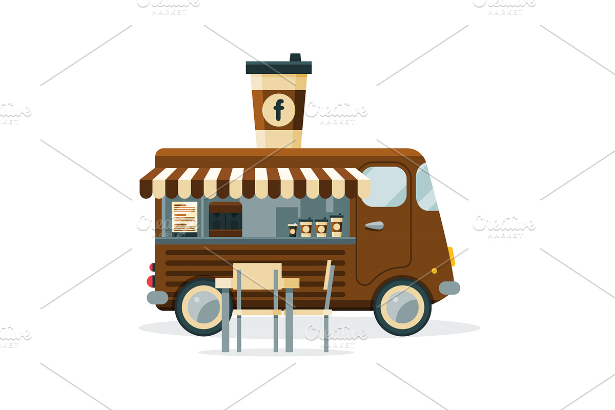 Coffee Truck with Cup of Drink on, a Food Illustration by TopVectors