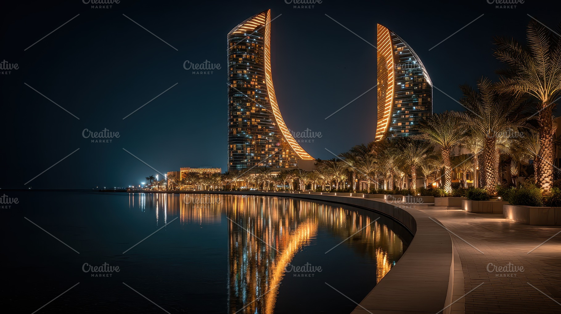 Night view of illuminated twin tower, a Photo by Pixeness Studio