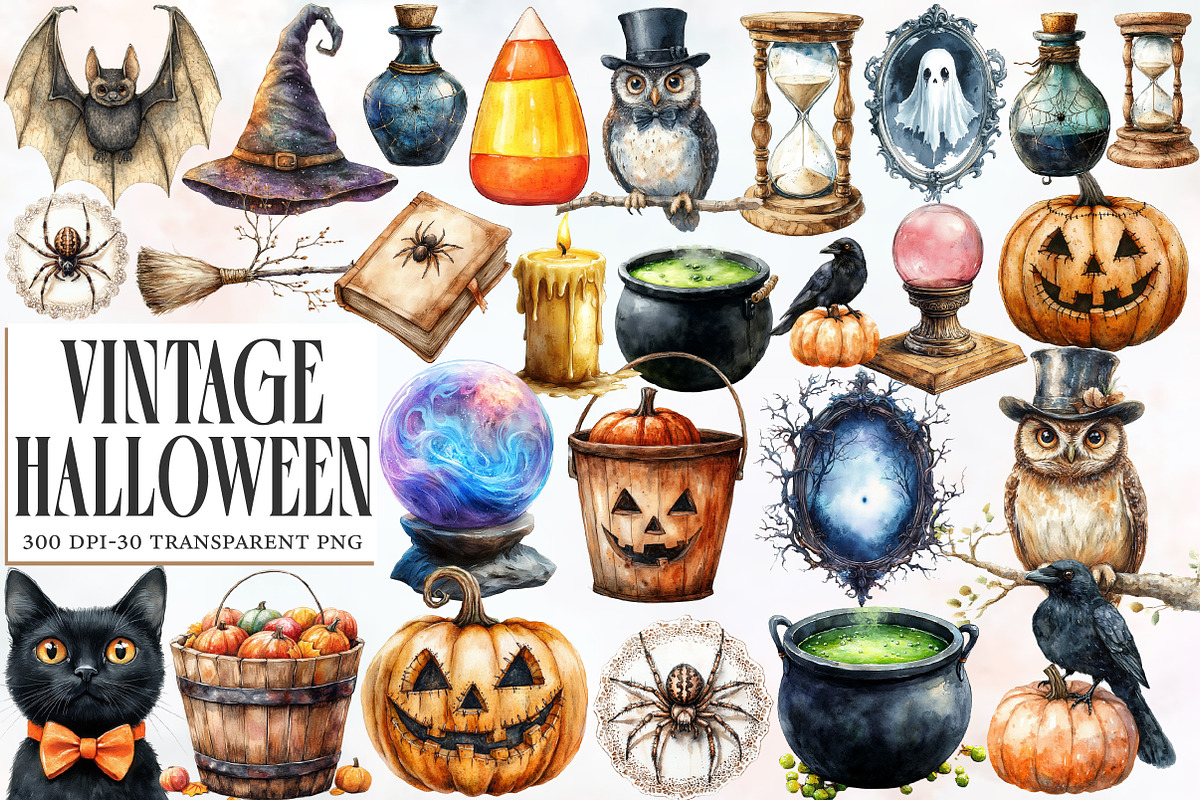 Vintage Halloween Clipart, an Illustration by Designworld (Photo 1 of 5)