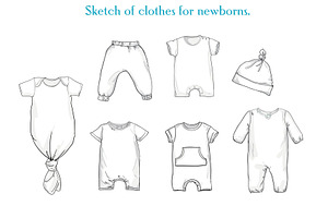 Sketch of clothes for newborns.
