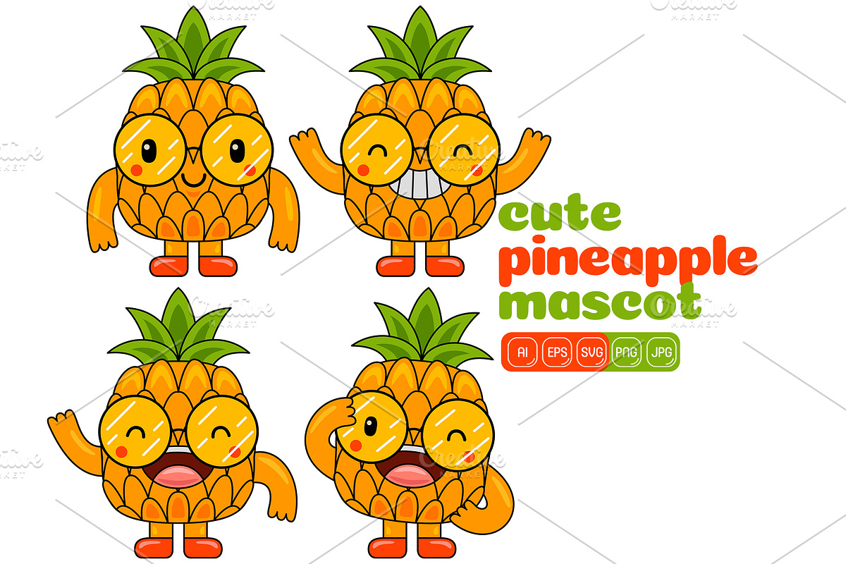 Pineapple Mascot Vector Pack, an Illustration by MEDZ (Photo 4 of 5)