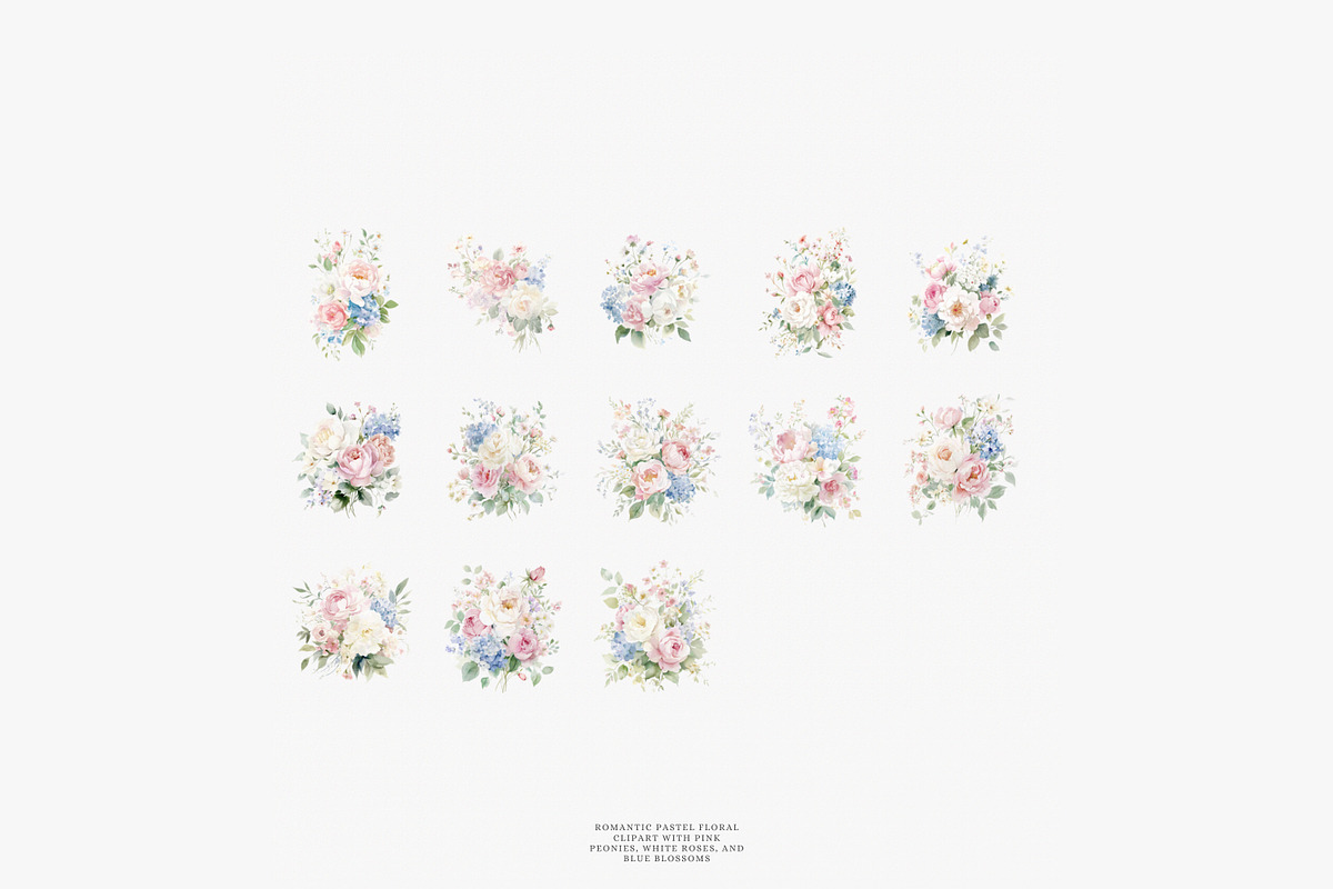 Romantic pastel floral clipart set, a Decorative Illustration by Patishop Art (Photo 8 of 9)