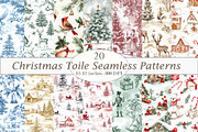 Christmas Toile Seamless Patterns, a Pattern Graphic by Design Market (Thumbnail 1 of 4)