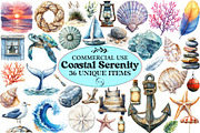 Watercolor Coastal Serenity Clipart, an Illustration by Craft Nest (Thumbnail 1 of 6)