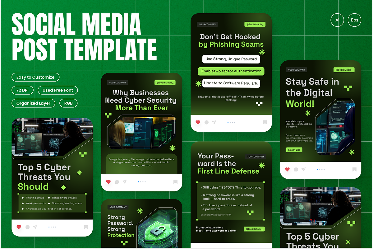 Cyber Security Instagram Post, a Social Media Template by Annora Studio (Photo 1 of 6)