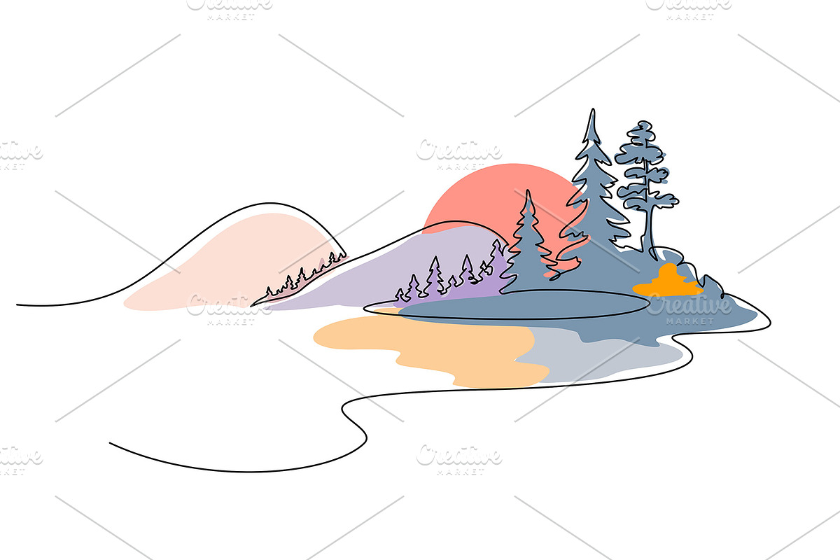Landscape with Lake woods mountains, a Seasonal Illustration by Valenty (Photo 1 of 3)