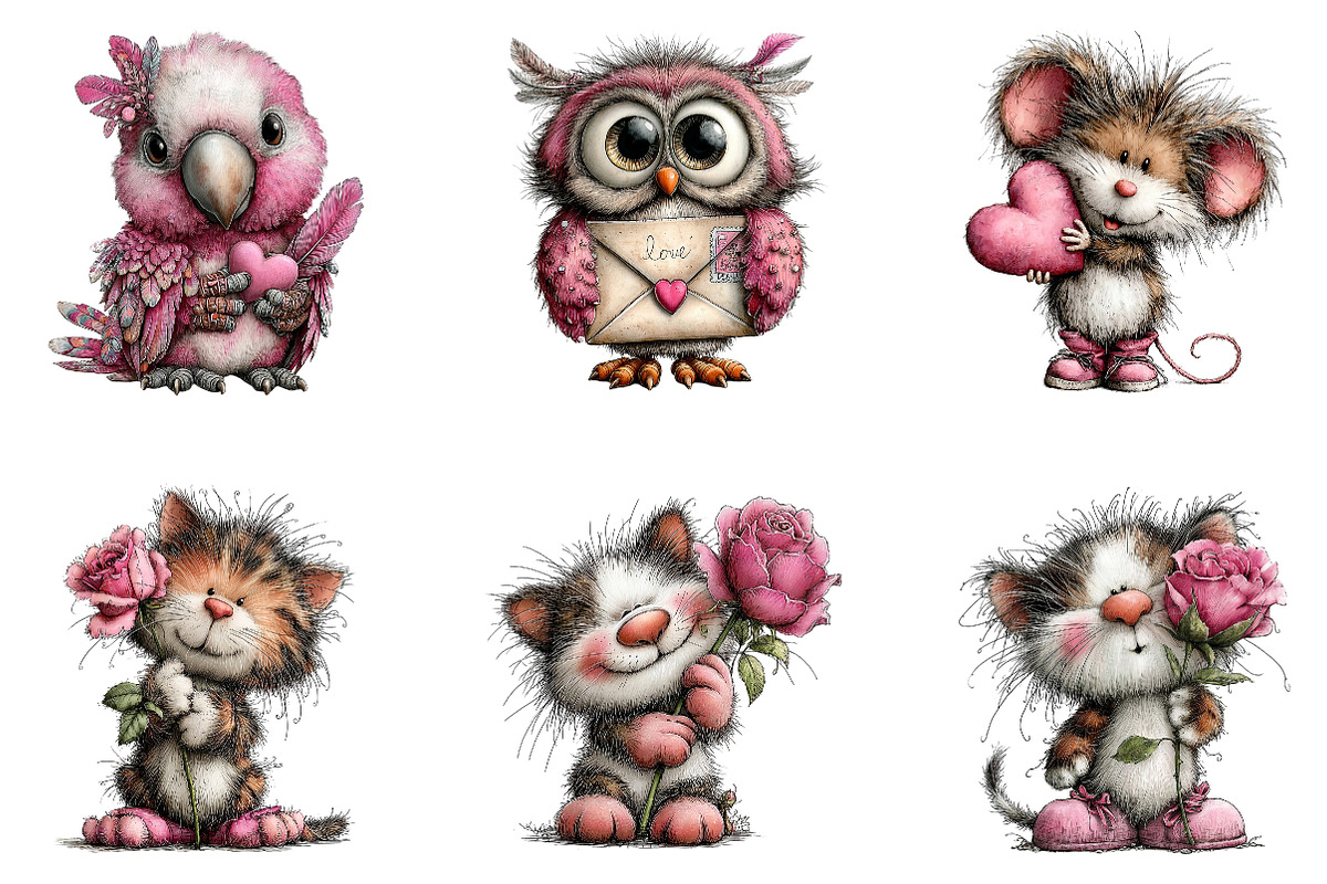 Valentines Whimsical Animals Clipart, an Illustration by CreationArt (Photo 4 of 5)