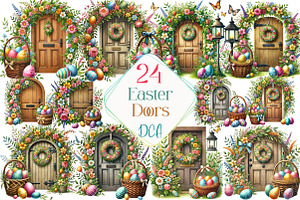 watercolor Easter Doors Clipart, an Illustration by DreamCafeArt