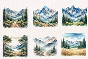 Watercolor Mountain Landscape, a Seasonal Illustration by CreationArt (Thumbnail 2 of 7)