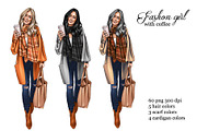 Fashion girl with coffee clipart, a Person Illustration by KupalinaArt (Thumbnail 1 of 5)