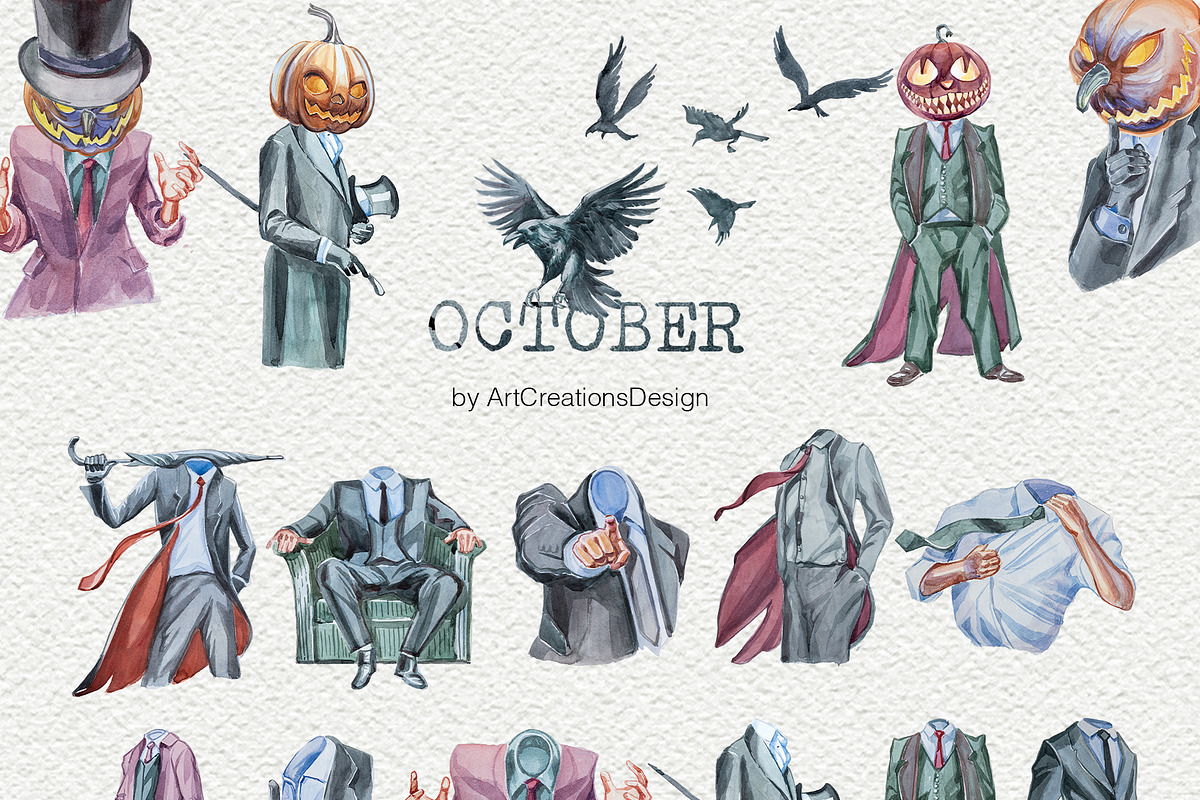 Watercolor October Clipart Set, an Illustration by ArtCreationsDesign (Photo 2 of 10)