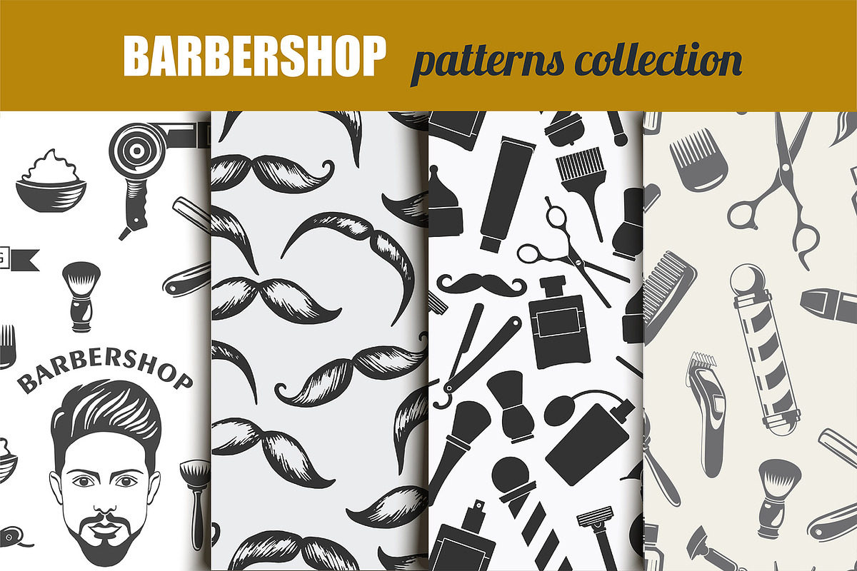 Barbershop Monochrome Patterns Set, a Pattern Graphic by LoveDesignShop (Photo 1 of 2)