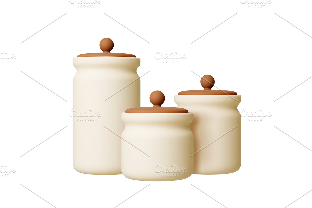 Food jars 3d icons. Isolated kitchen, an Illustration by Valerie Bodnar