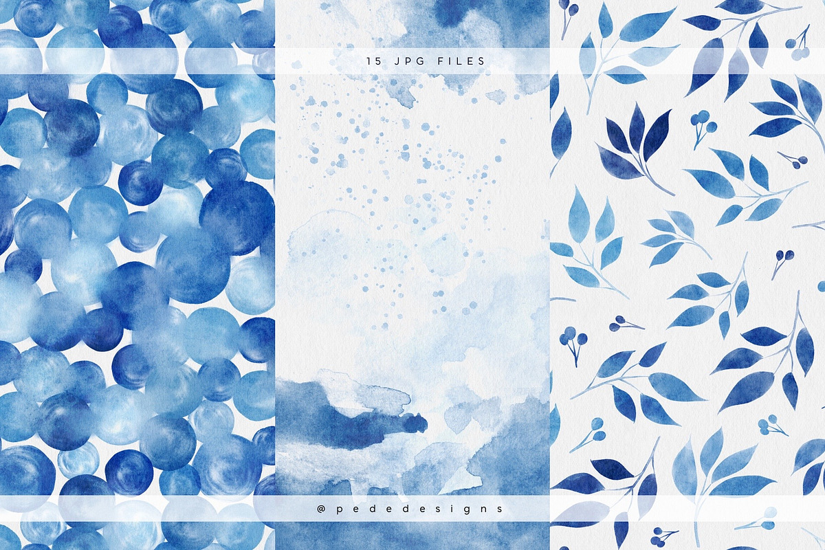 Navy Blue Watercolor Digital Papers, a Pattern Graphic by PeDe Designs (Photo 3 of 6)