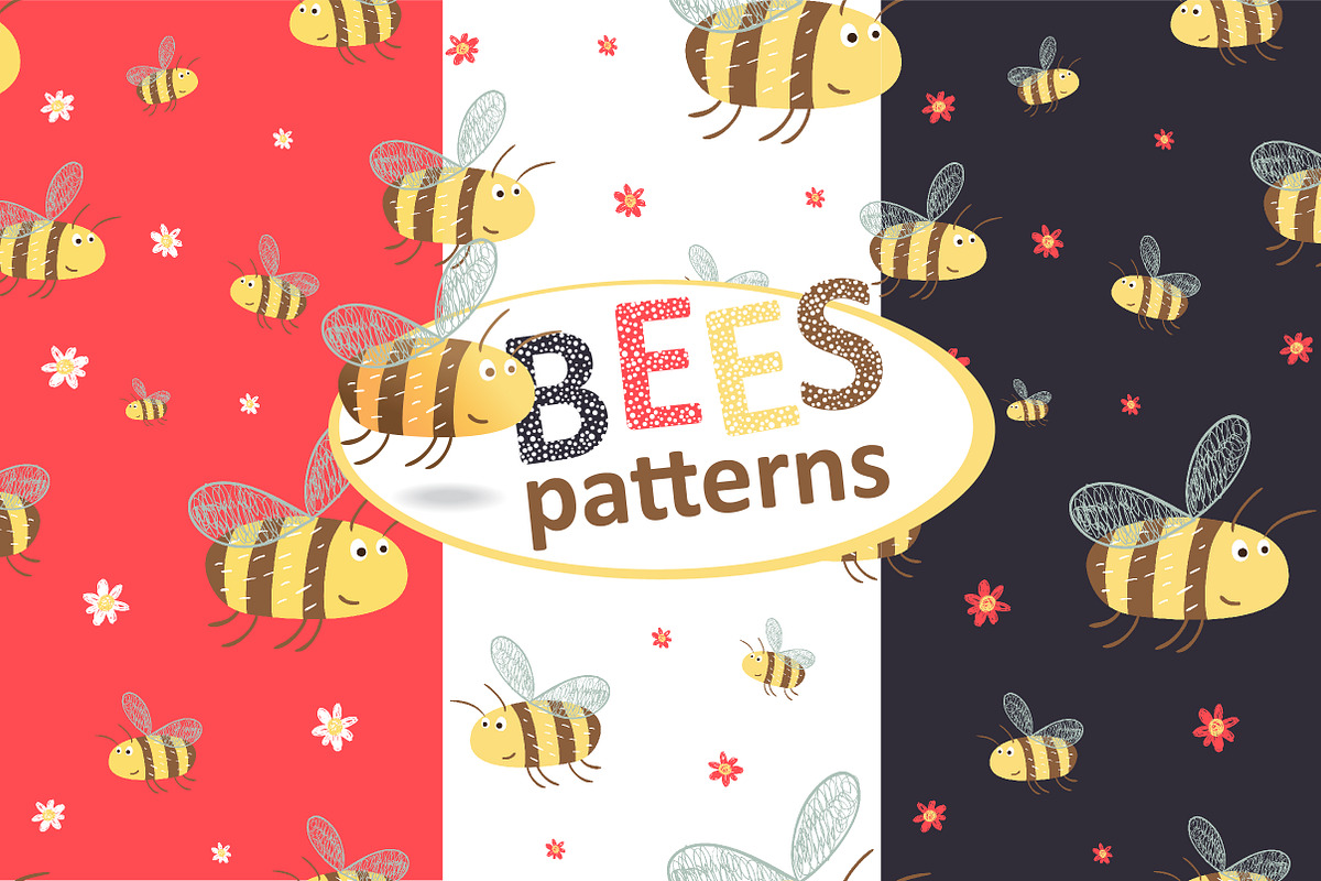 Seamless patterns with funny bees, a Pattern Graphic by KVIO