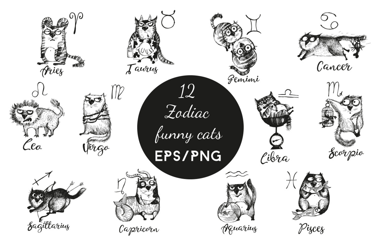 Zodiac funny cats, an Illustration by Tatiana Davidova (Photo 2 of 3)