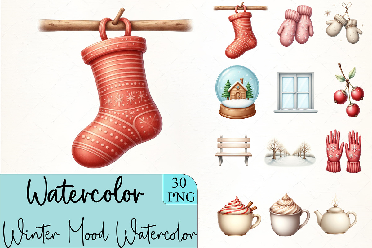 Winter Mood Watercolor Clipart, an Illustration by CrexoraLab (Photo 4 of 5)
