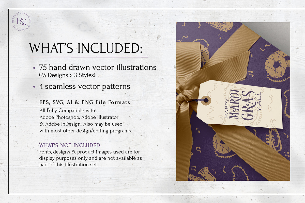 Hand Drawn Mardi Gras Images, a Seasonal Illustration by H&C Drawings & Designs (Photo 3 of 15)