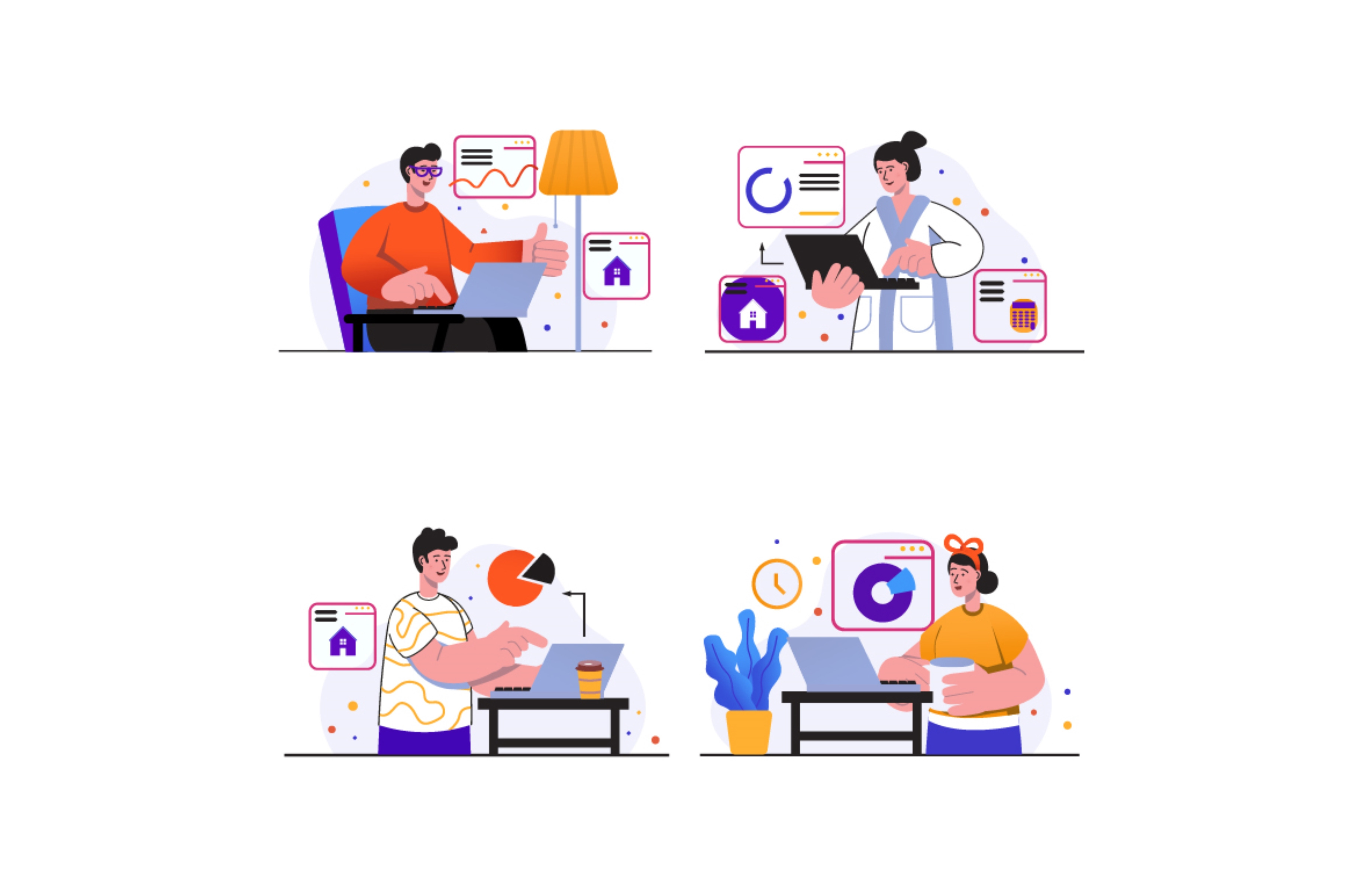 Freelance working concept scenes set, a Person Illustration by Dessign ...