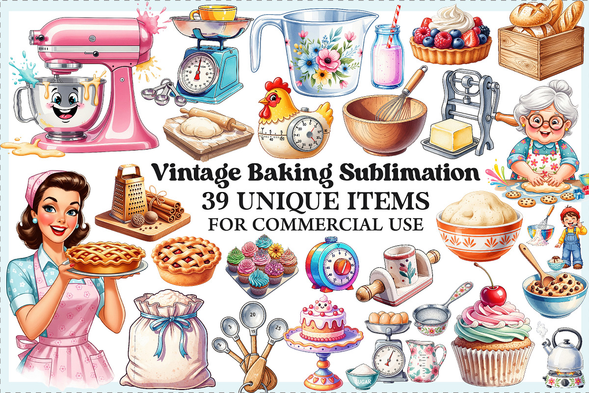 Vintage Baking Sublimation Clipart, an Illustration by Craft Nest (Photo 1 of 6)