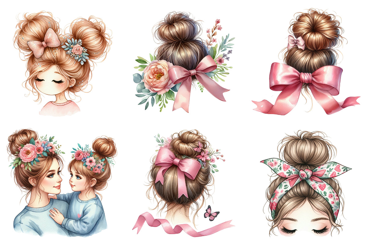 Mothers Day Messy Bun Clipart, a Seasonal Illustration by DreamArtGraphic (Photo 2 of 4)