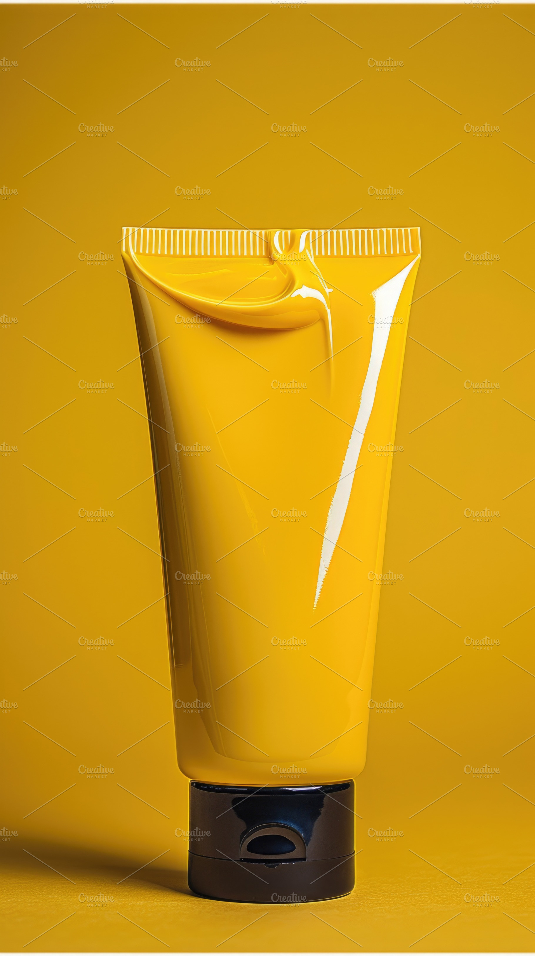 Glossy yellow cosmetic tube mockup on monochrome background for, a Nature Photo by José Manuel Gelpi