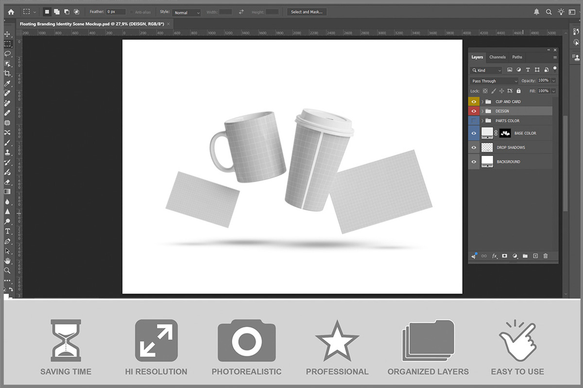 Floating Branding Identity Scene PSD, an Advertising Mockup by Bruno's Shop (Photo 2 of 3)