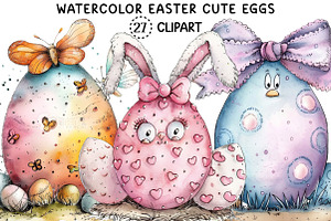 Watercolor Easter Cute Eggs Clipart, an Illustration by Creative Art