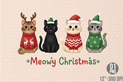 Meowy Christmas Cats PNG, an Illustration by Designking (Thumbnail 1 of 4)