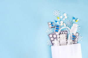 Shopping bag with different pharmacy pills, Seasonal winter medi, a Health & Medical Photo by Rimma