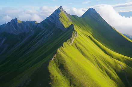 Green peaks under blue sky, a Photo by Beautiful things