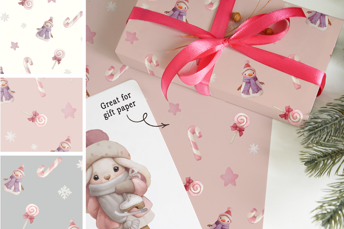 Watercolor Christmas baby rabbit Set, a Seasonal Illustration by TanyaSchuka (Photo 6 of 11)