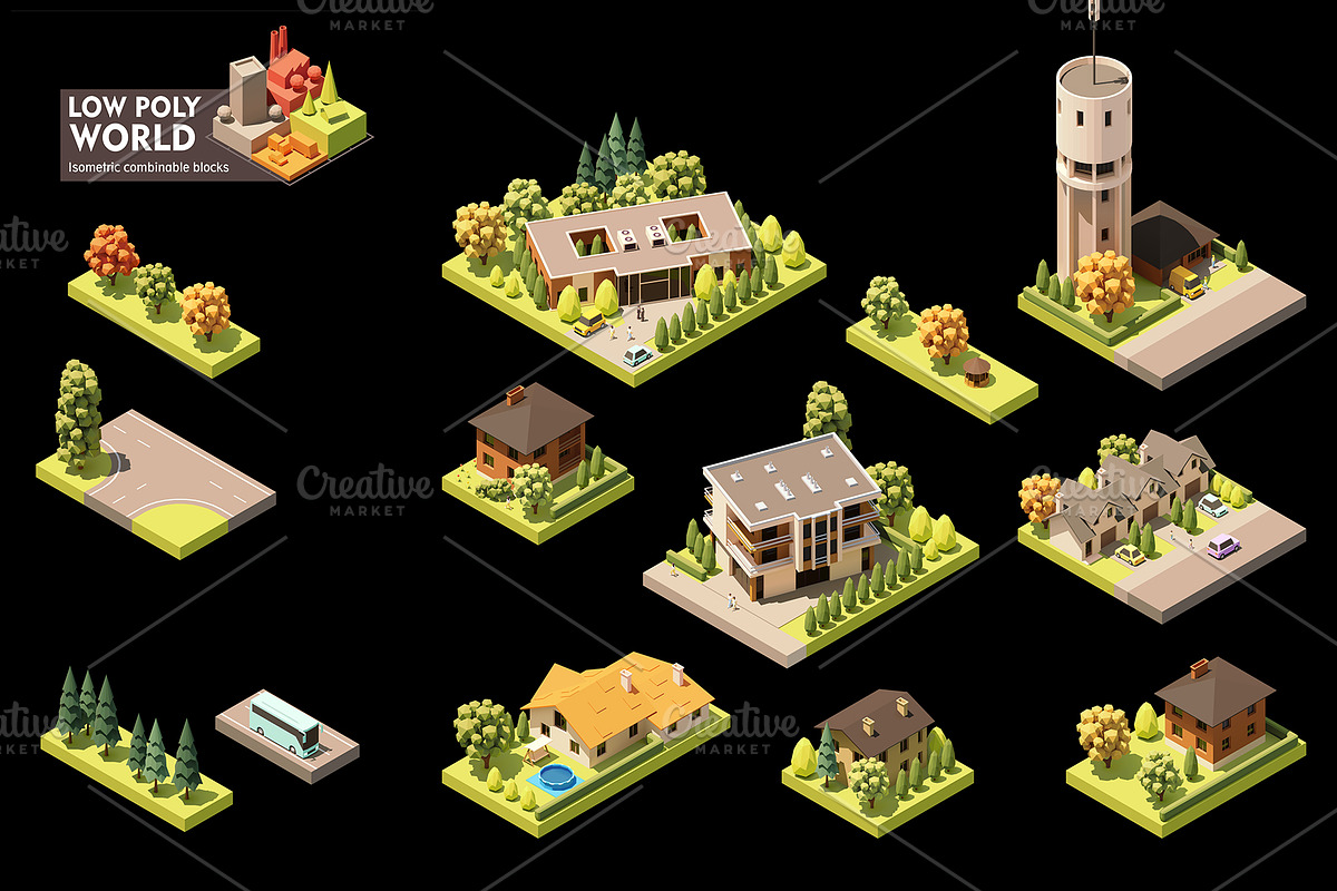 Vector isometric world map elements, an Object Illustration by tele52 (Photo 31 of 39)