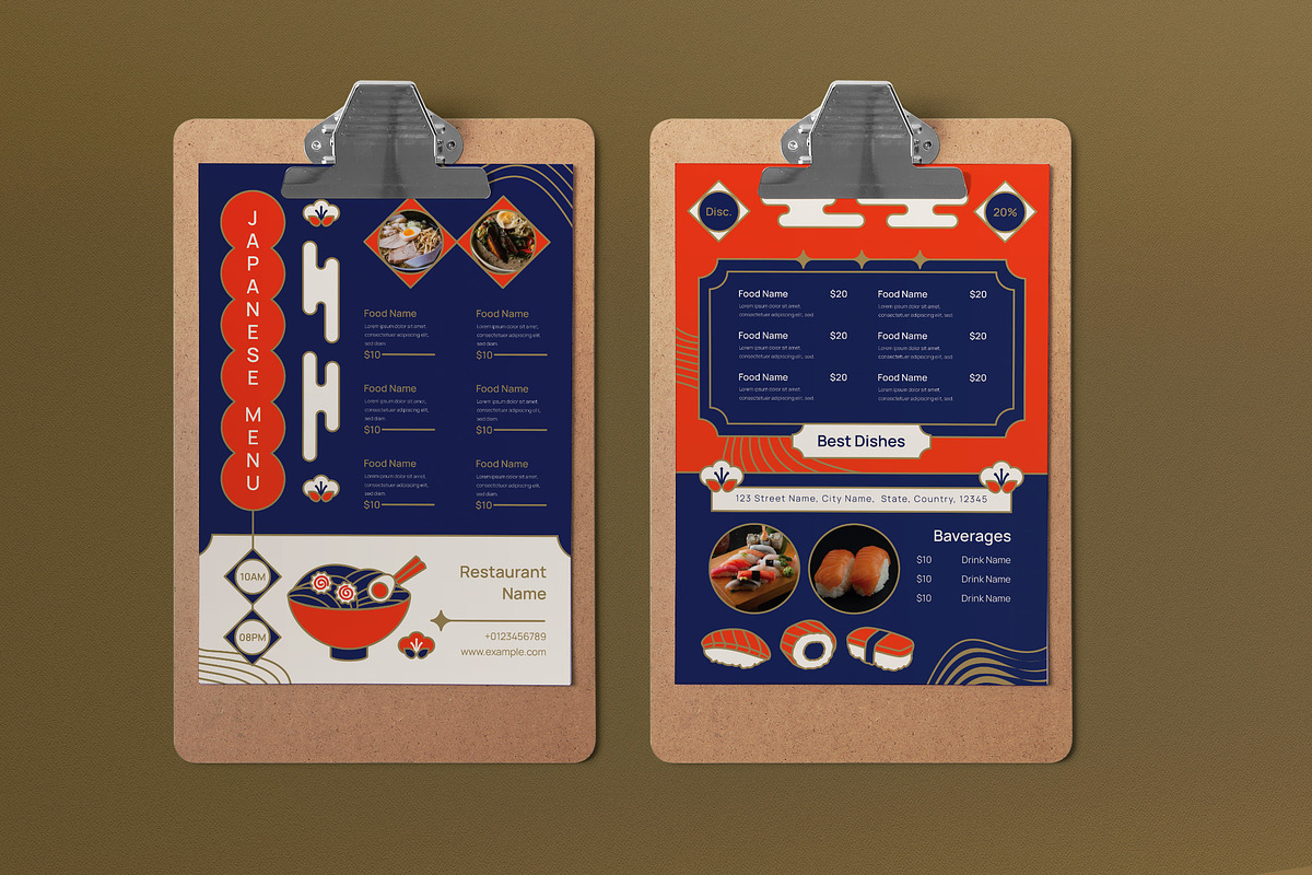 Navy Flat Design Japanese Food Menu, a Flyer Template by graphicook (Photo 1 of 4)