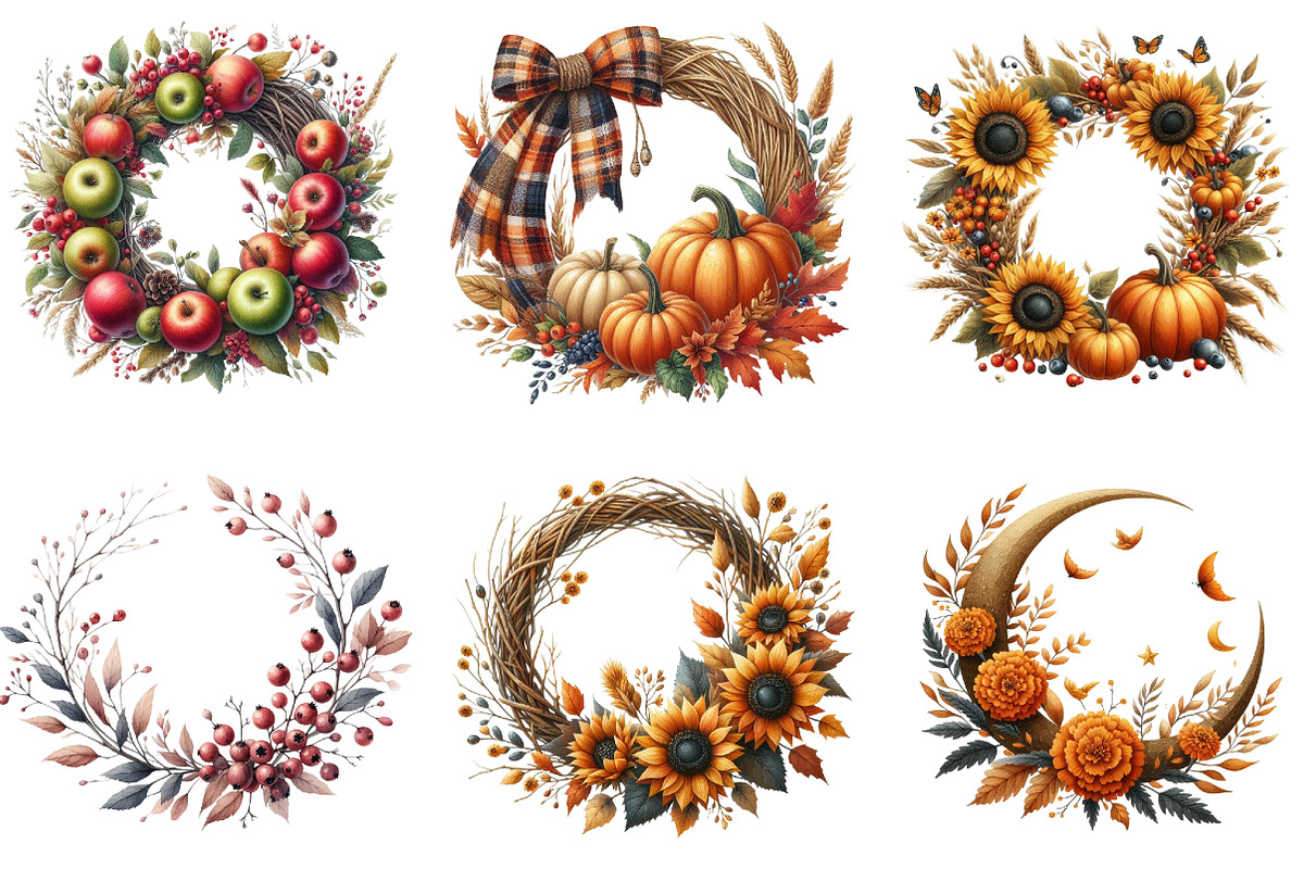 Fall Wreath Clipart, Autumn Wreath, an Illustration by DreamArtGraphic (Photo 2 of 4)