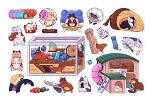 Cute hamster equipment set, pattern, an Animal Illustration by PaperTrident