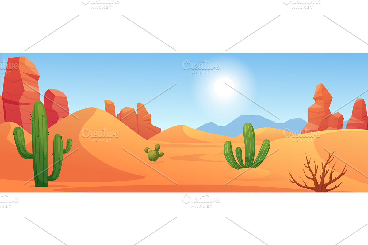 Cartoon desert landscape. Sand dunes, an Illustration by LadadikArt
