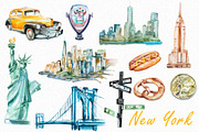 Watercolor New York Clipart Set, a Transportation Illustration by ArtCreationsDesign (Thumbnail 2 of 2)