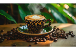A steaming cup of cappuccino with, a Food & Drink Photo by Igor Tichonow