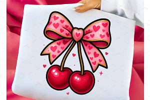 Cherry Love Valentine Coquette Heart, an Illustration by Libby Wishes
