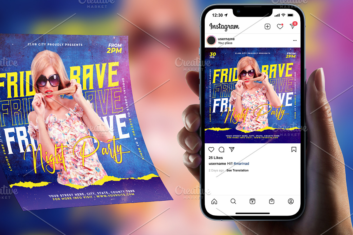 Friday Rave Night Party Flyer, a Flyer Template by Teetouch Graphics (Photo 2 of 3)