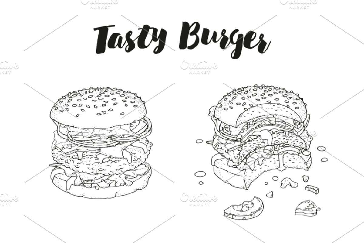 Big Burger Doodle set, a Food Illustration by WINS Doodle shop (Photo 3 of 8)