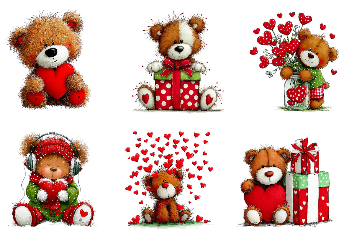 whimsical valentine bear clipart bun, an Illustration by CreationArt (Photo 4 of 6)