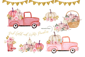 Pink White Pumpkin Truck Clipart