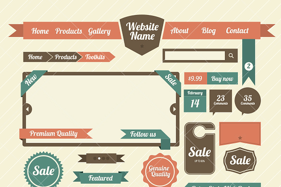 Retro Web Elements Psd