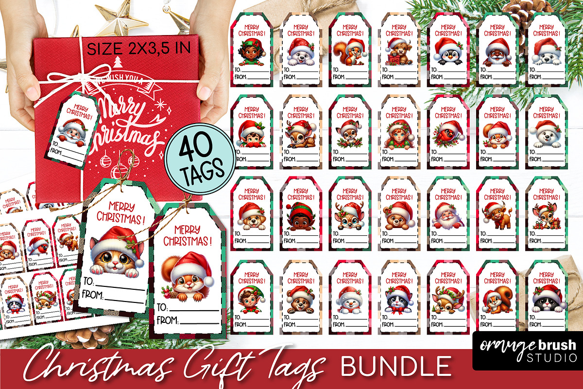 Cute Christmas Printable Gift Tags, a Seasonal Illustration by Orange Brush Studio (Photo 1 of 10)