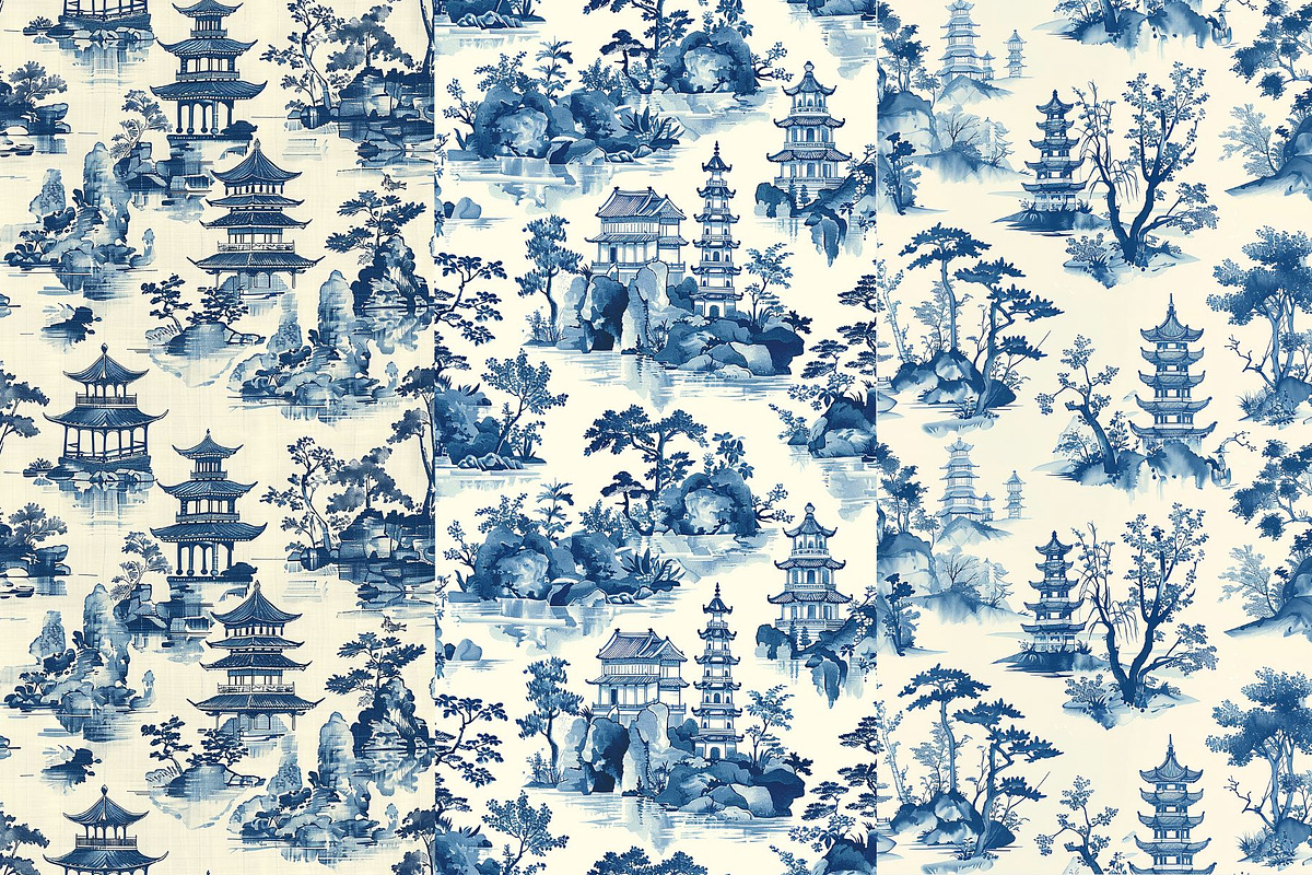 8 Pagoda Seamless Patterns, a Pattern Graphic by Inknfolly (Photo 3 of 5)