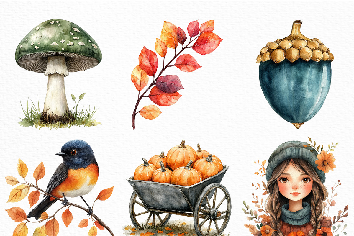 Watercolor Velvet Autumn Clipart, an Illustration by Craft Nest (Photo 2 of 6)