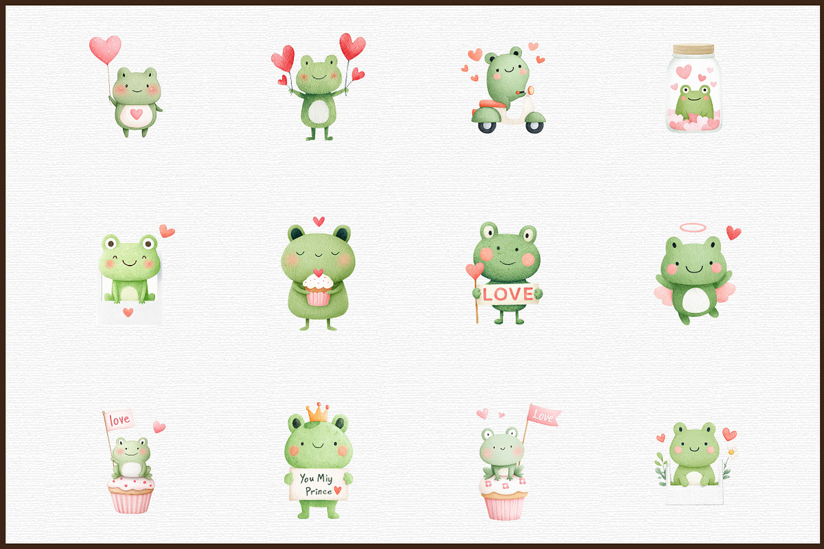 Watercolor Cute Frog Valentines Clip, an Illustration by Sublimation Artist (Photo 3 of 6)