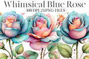 Whimsical blue rose Clipart, an Illustration by Designworld (Thumbnail 1 of 8)